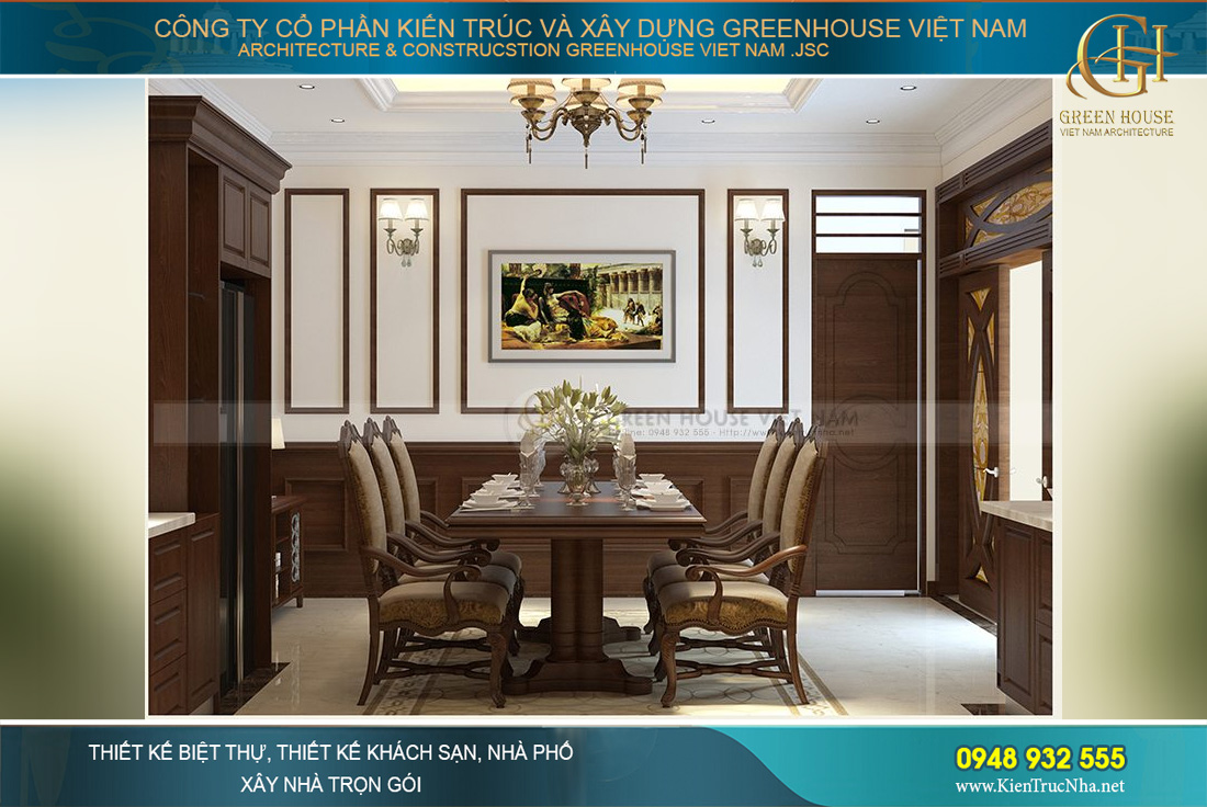 Không gian phòng ăn được chiếu sáng mang tới sự thông thoáng, rộng rãi