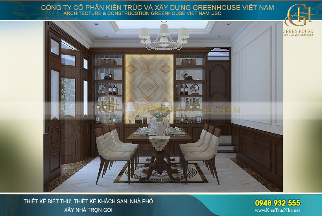 Không gian phòng ăn thứ 2 với hướng nhìn ra không gian sân vườn 