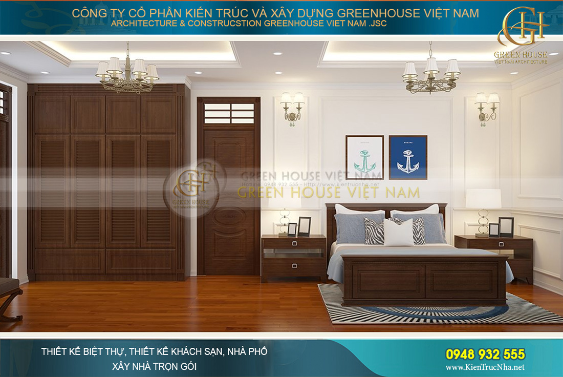 Không gian phòng ngủ của con trai với tone màu nâu – xanh dương hài hòa mà ấn tượng