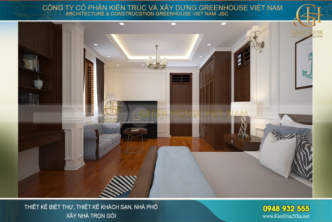 Không gian phòng ngủ con trai với diện tích lớn tạo sự thông thoáng, thoải mái