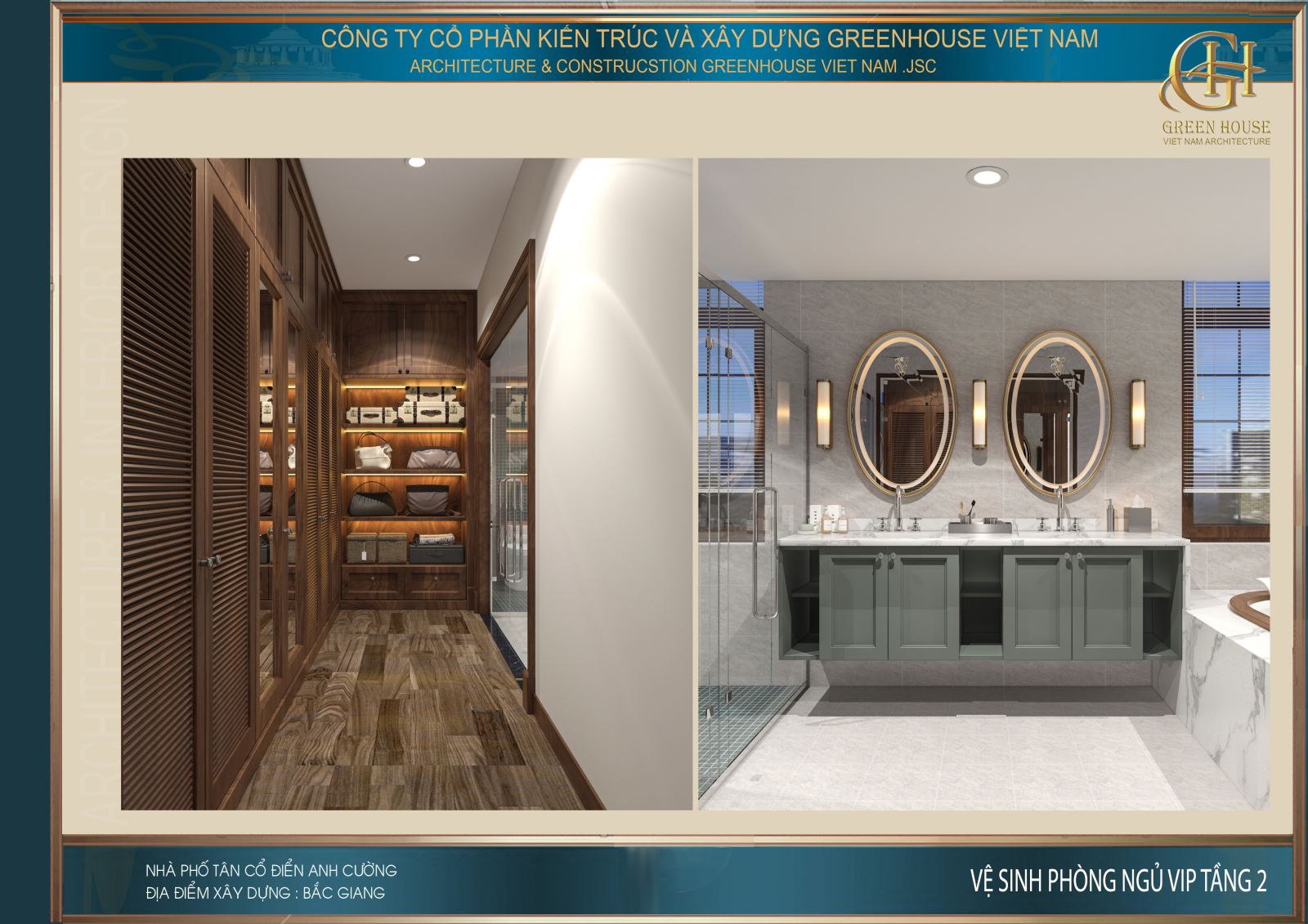 Thiết kế nội thất phòng tắm với phòng tắm kính và bồn tắm lớn