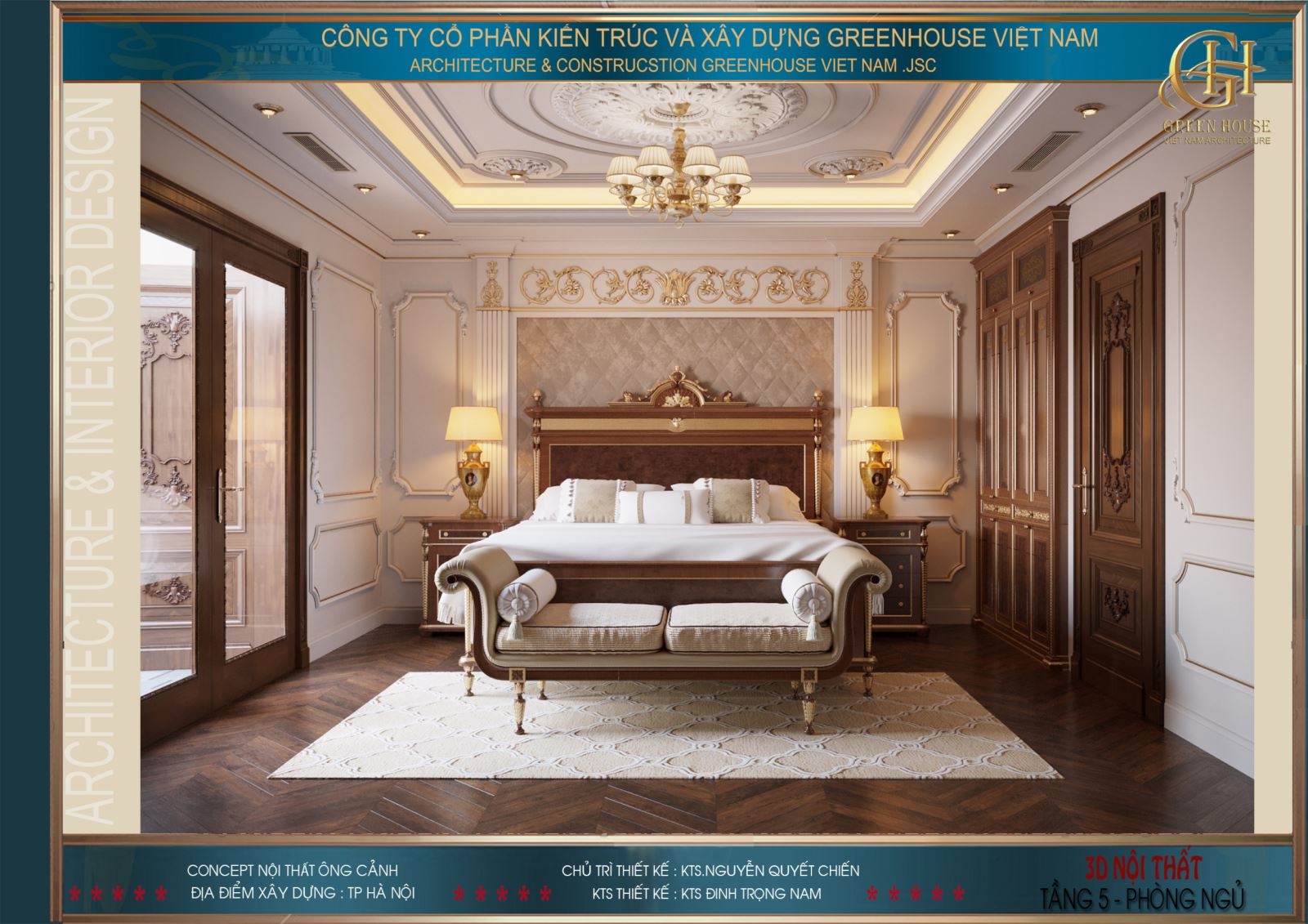 Phòng ngủ master của biệt thự tân cổ điển 7 tầng tại Hà Nội