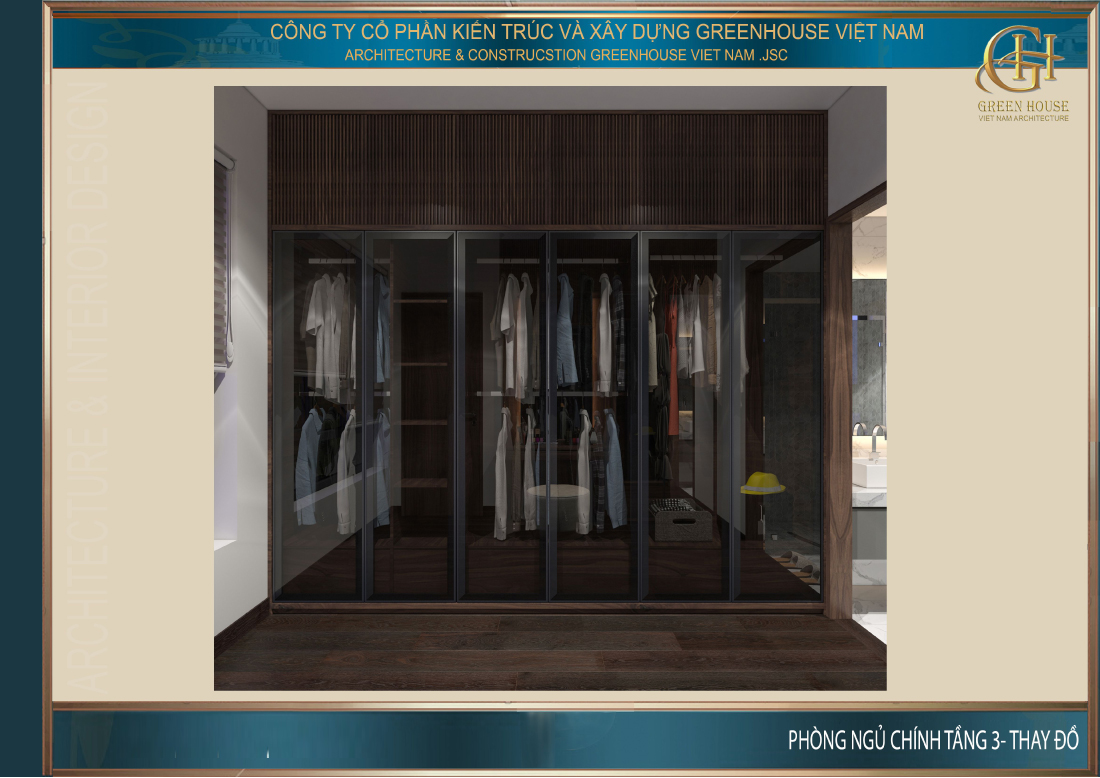 Thiết kế phòng thay đồ riêng của phòng ngủ chính trên tầng 3