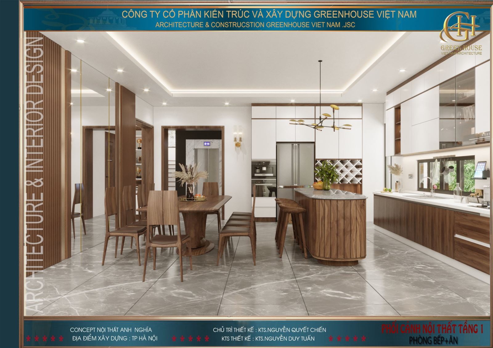 Vật liệu làm quầy bar nên được thiết kế đồng bộ với phòng bếp