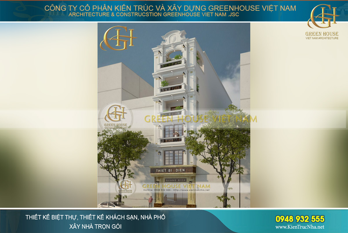 Công trình được xây dựng bề thế với mặt tiền kiến trúc đẹp mắt, thích hợp làm khu vực kinh doanh cao cấp