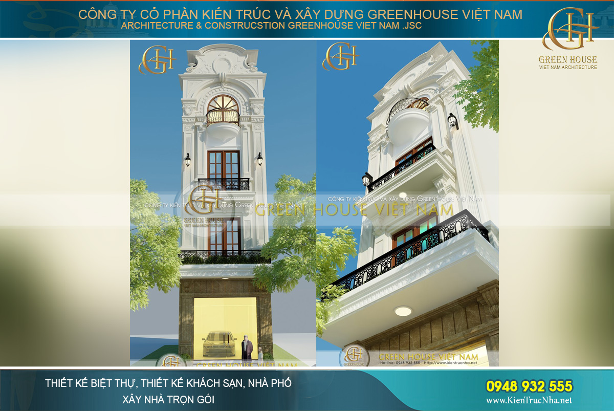 Đường nét kiến trúc tinh tế, mềm mại đặc trưng của phong cách tân cổ điển mang đến sự sang trọng và hấp dẫn cho ngôi nhà