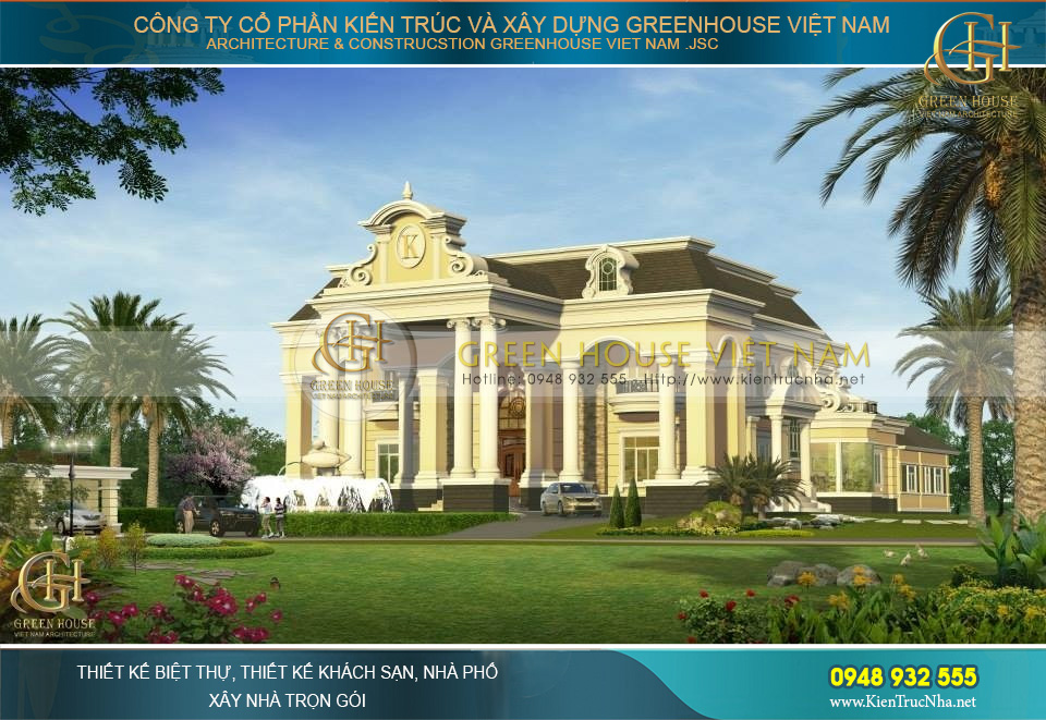 Toàn cảnh không gian kiến trúc dinh thự 2 tầng cổ điển vương giả và bề thế tại tỉnh Bình Dương