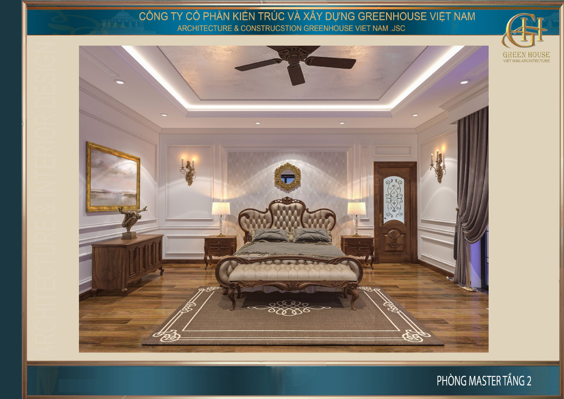 Thiết kế nội thất phòng ngủ master của biệt thự 4 tầng tân cổ điển tại Thái Nguyên