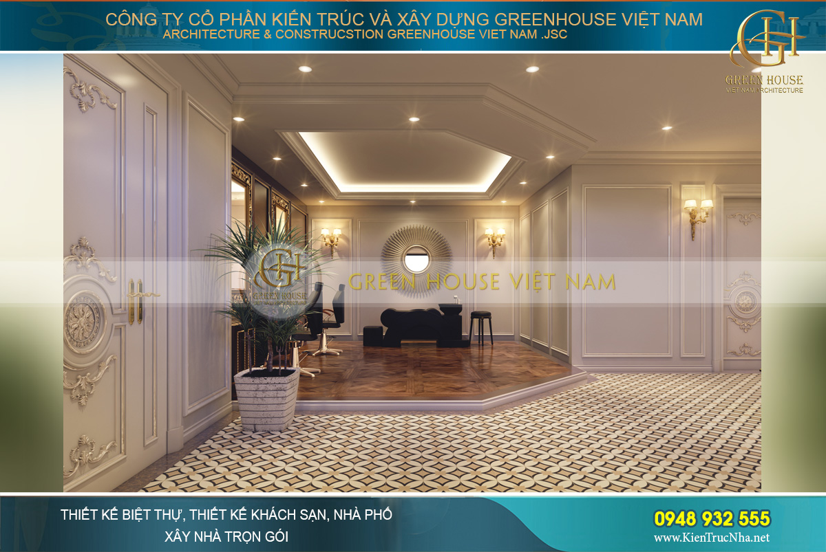 Khu vực làm đẹp, massage và thư giãn với sảnh hành lang rộng rãi, thông thoáng