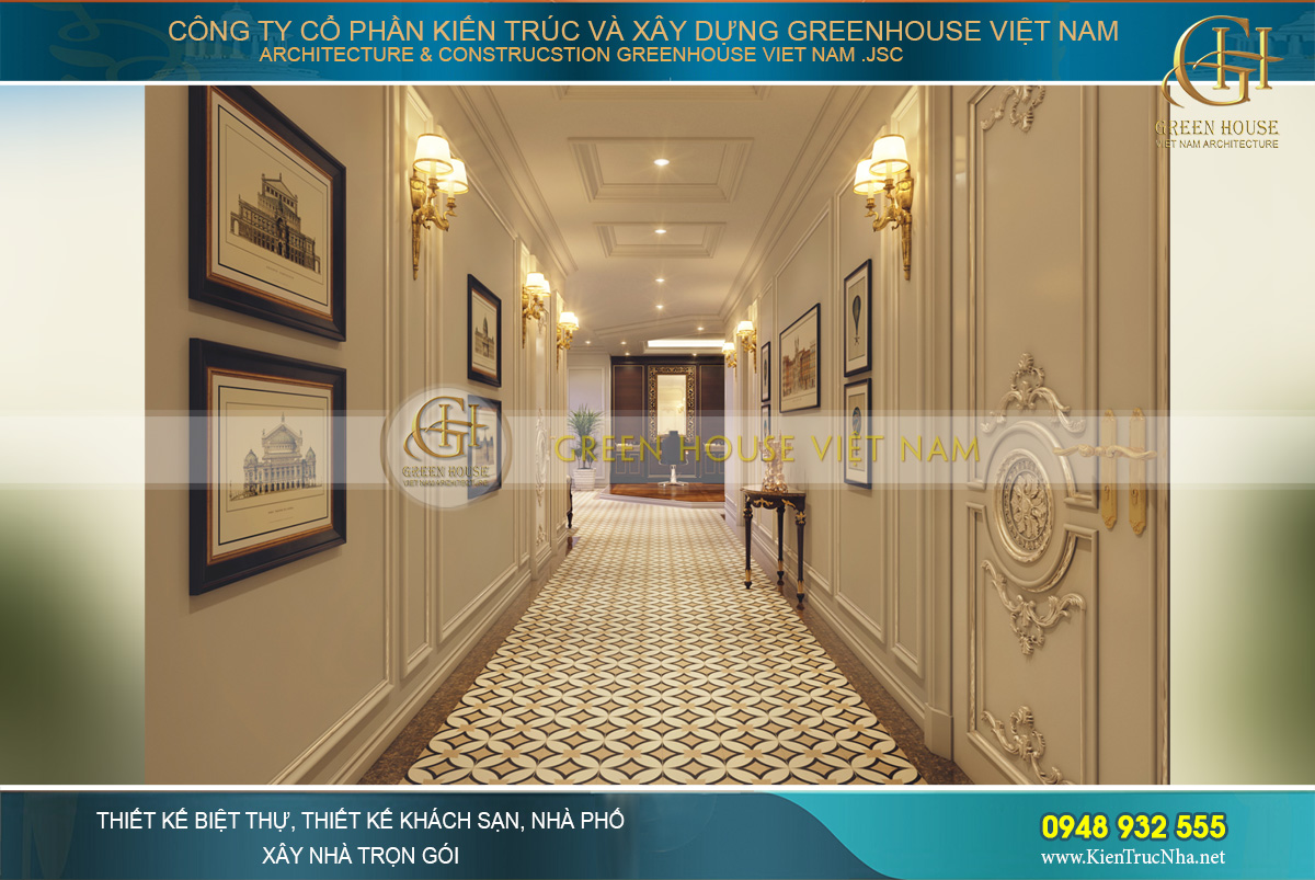 Ngay cả khu vực hành lang cũng được chú trọng thiết kế tỉ mỉ, trau chuốt nhất