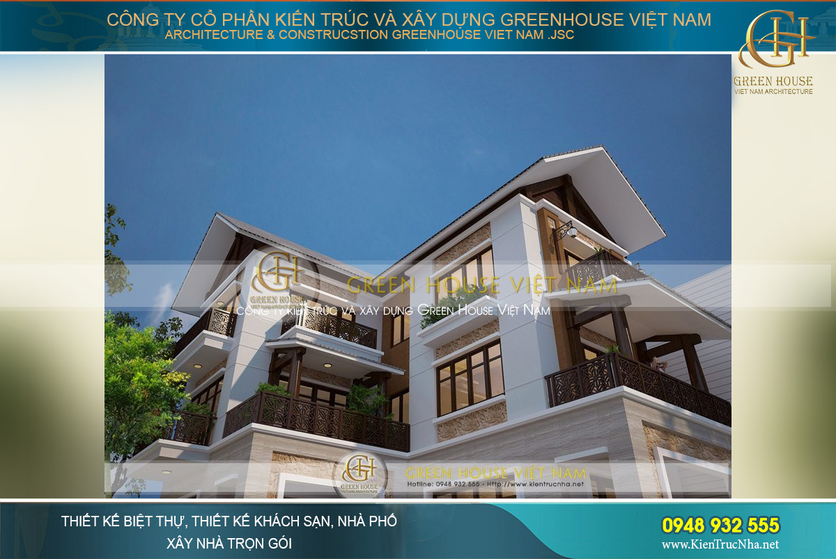 Các ban công được thiết kế với các cây xanh, bồn hoa tô điểm thêm cho vẻ đẹp của biệt thự