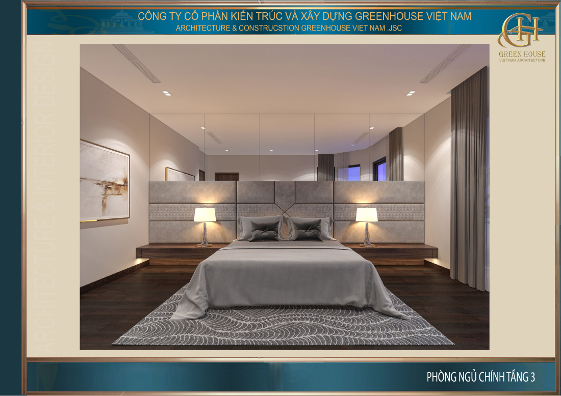 Thiết kế nội thất phòng ngủ chính tầng 3 của nhà phố tân cổ điển tại Hà Nội