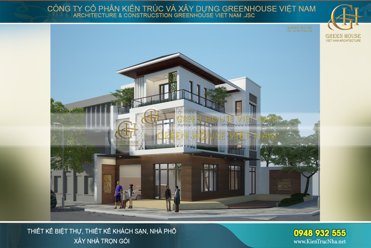 Phối cảnh mặt tiền của biệt thự hiện đại 3 tầng tại Bắc Giang