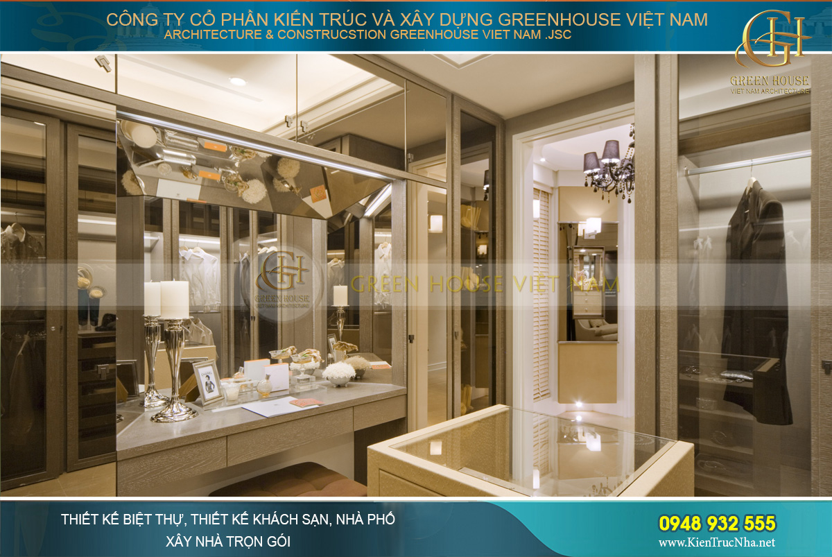 Phòng thay đồ thiết kế sang trọng thể hiện đẳng cấp của chủ nhân