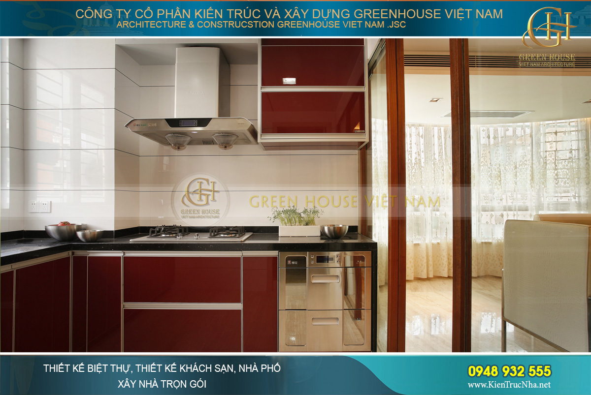 Phòng bếp sử dụng hệ thống đồ nội thất đồng bộ, hiện đại