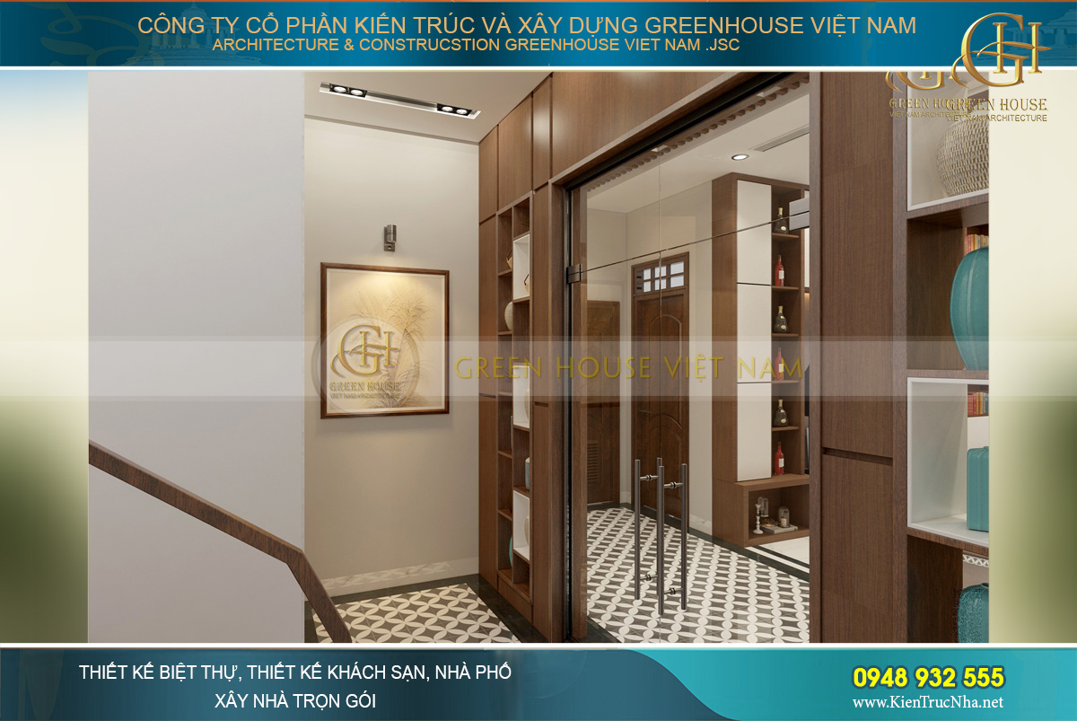 Sảnh thang dù diện tích không lớn nhưng vẫn được chú trọng thiết kế rất tinh tế