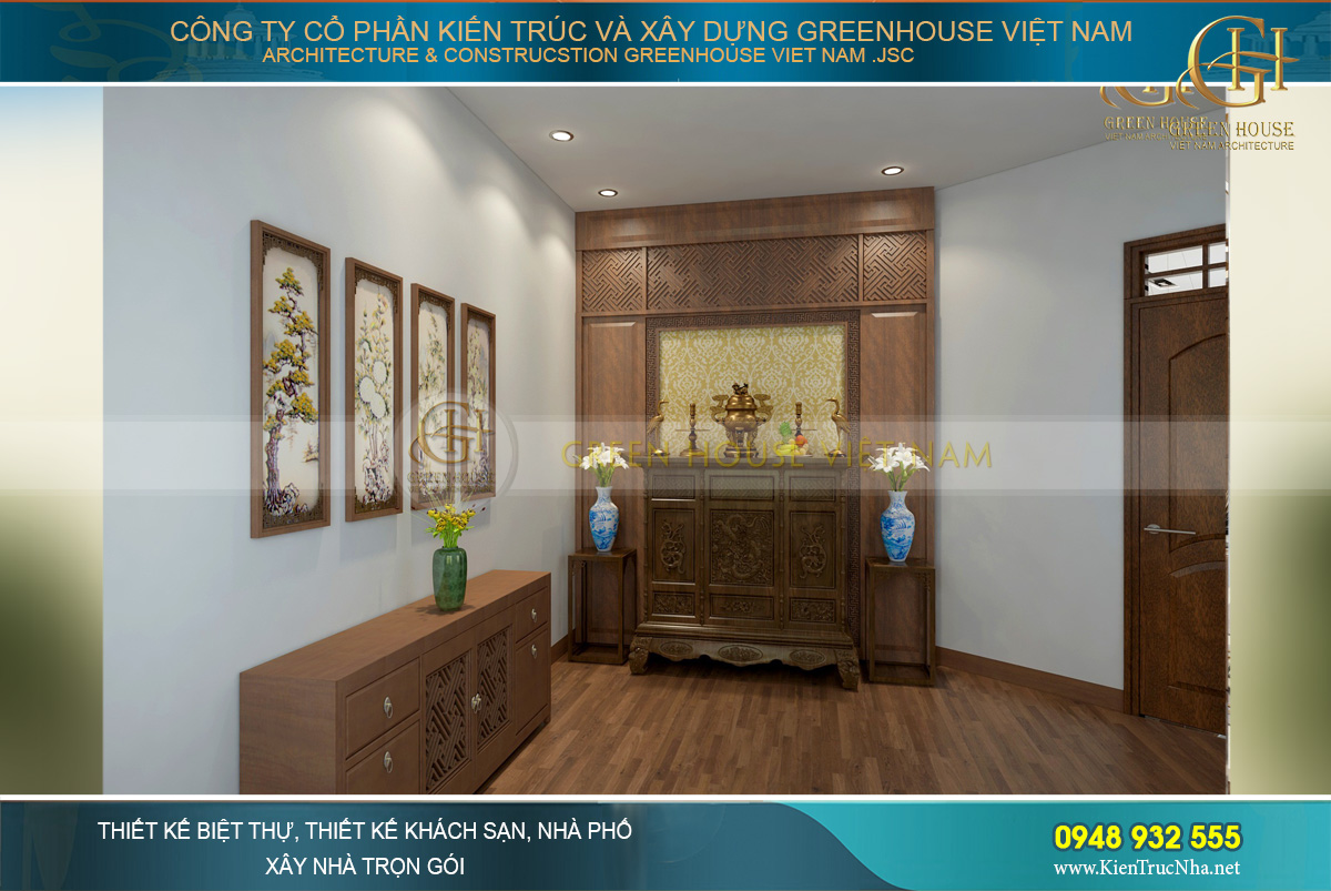 Thiết kế không gian phòng thờ linh thiêng của căn hộ chung cư 