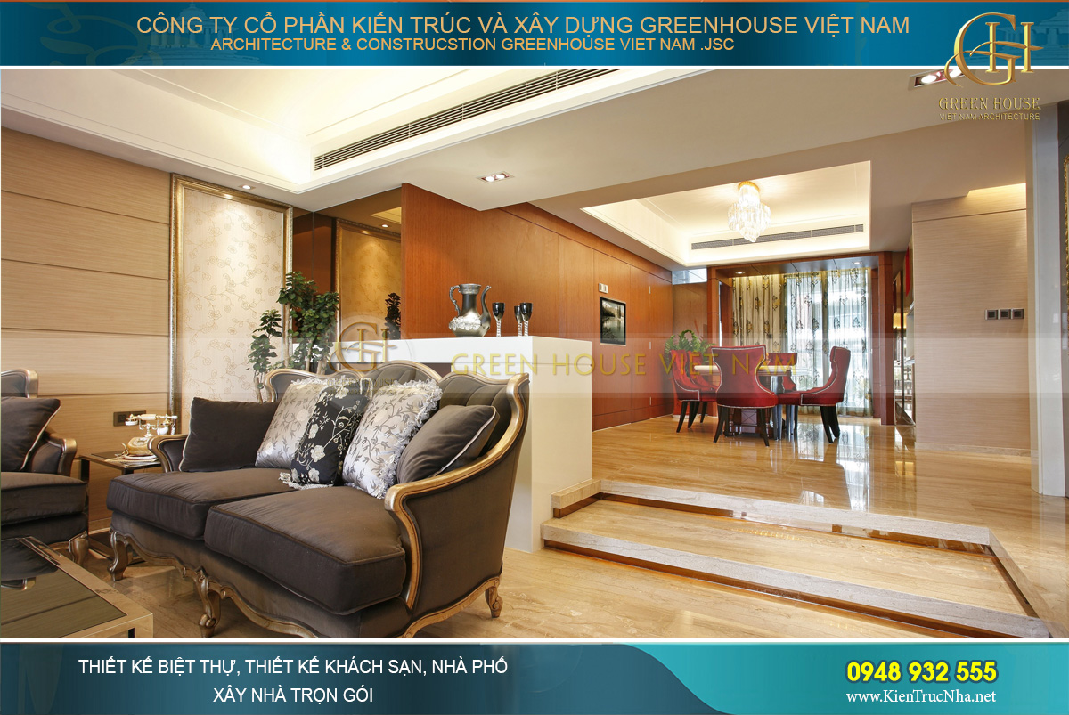 Không gian phòng khách thông với không gian phòng ăn