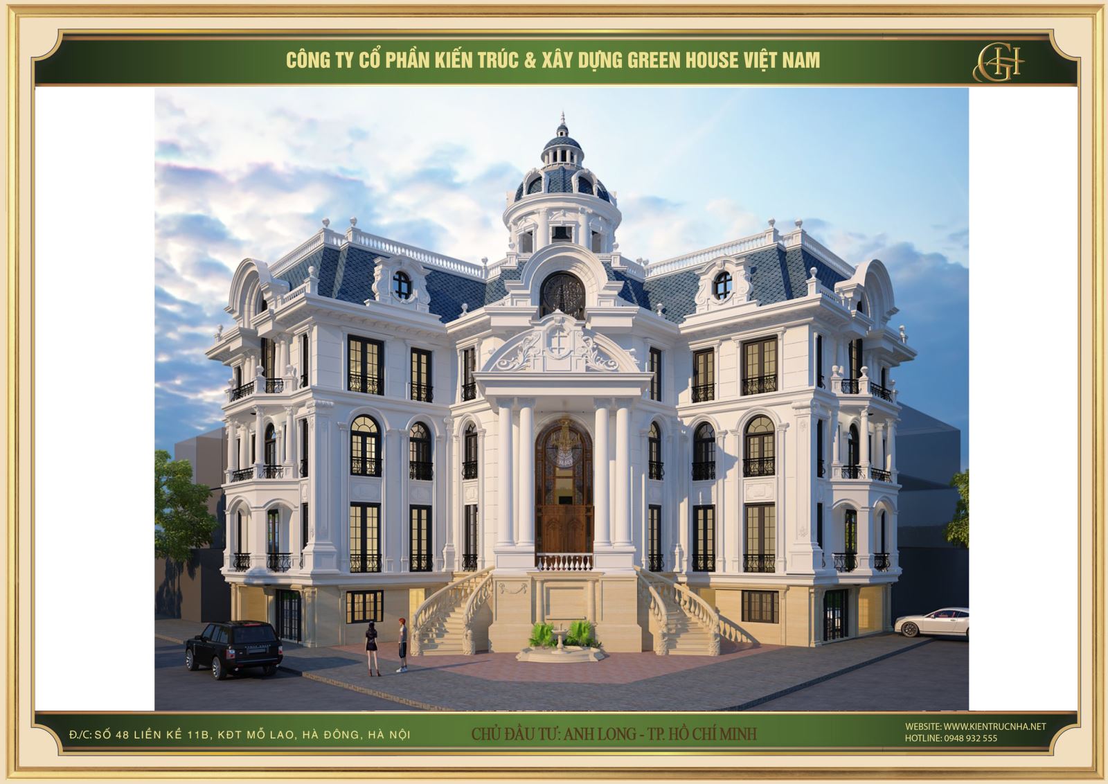 Phối cảnh 3D Thiết kế dinh thự tân cổ điển 3 mặt tiền đẳng cấp tại Hồ Chí Minh