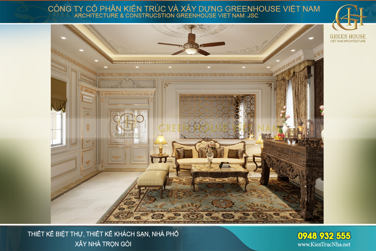 Thiết kế phòng sinh hoạt chung kết hợp phòng thờ