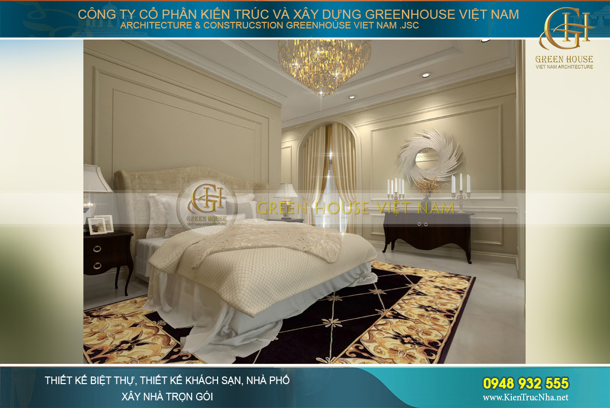 Phòng ngủ số 3 mang phong cách lịch lãm và chín chắn hơn với ton nâu-vàng sang quý