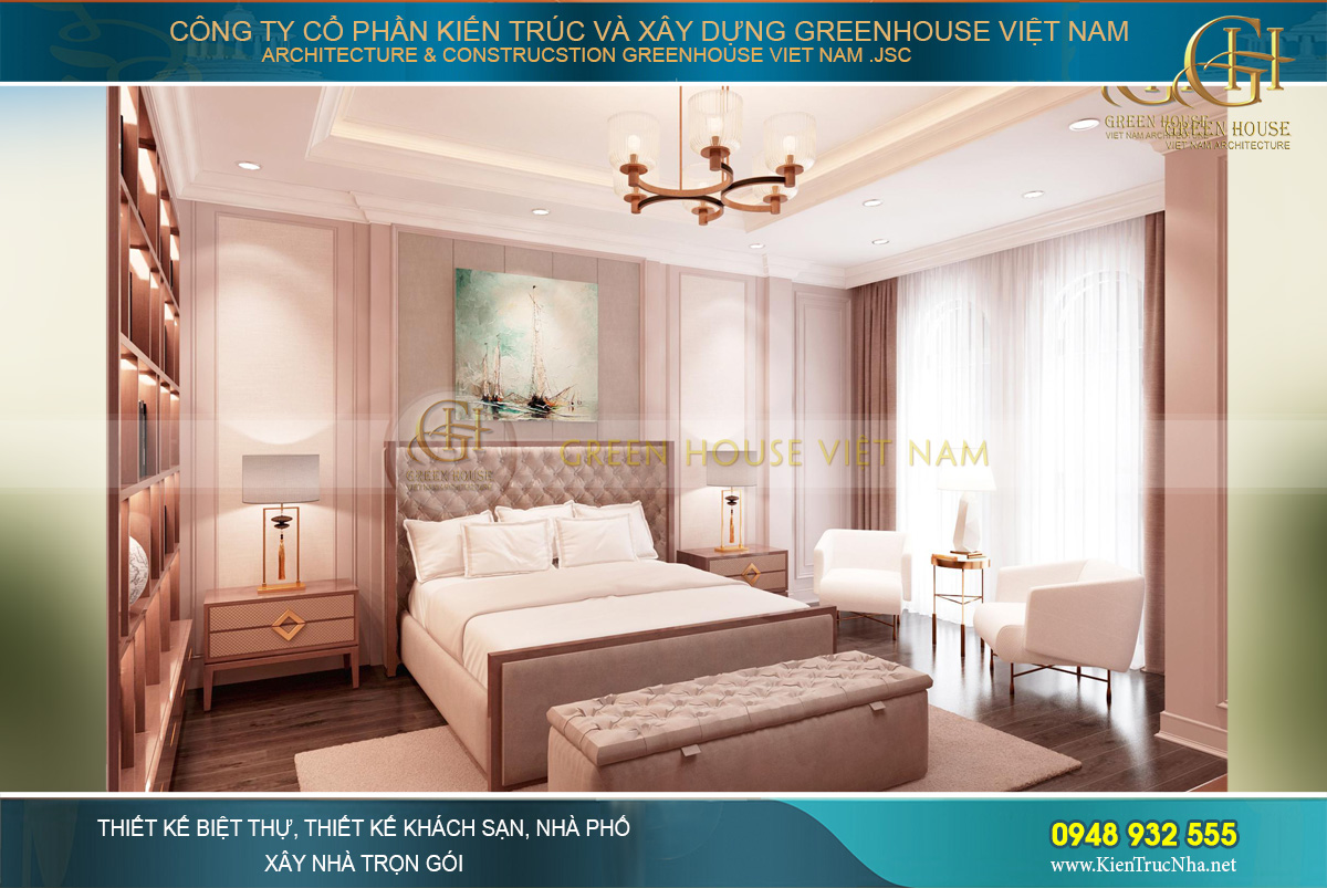 Phòng ngủ rộng rãi, thông thoáng bởi những thiết kế nội thất tinh tế, tối giản