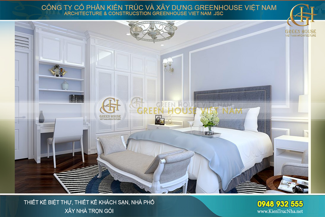 Sắc trắng ngập tràn với điểm nhấn màu xanh pastel tinh tế