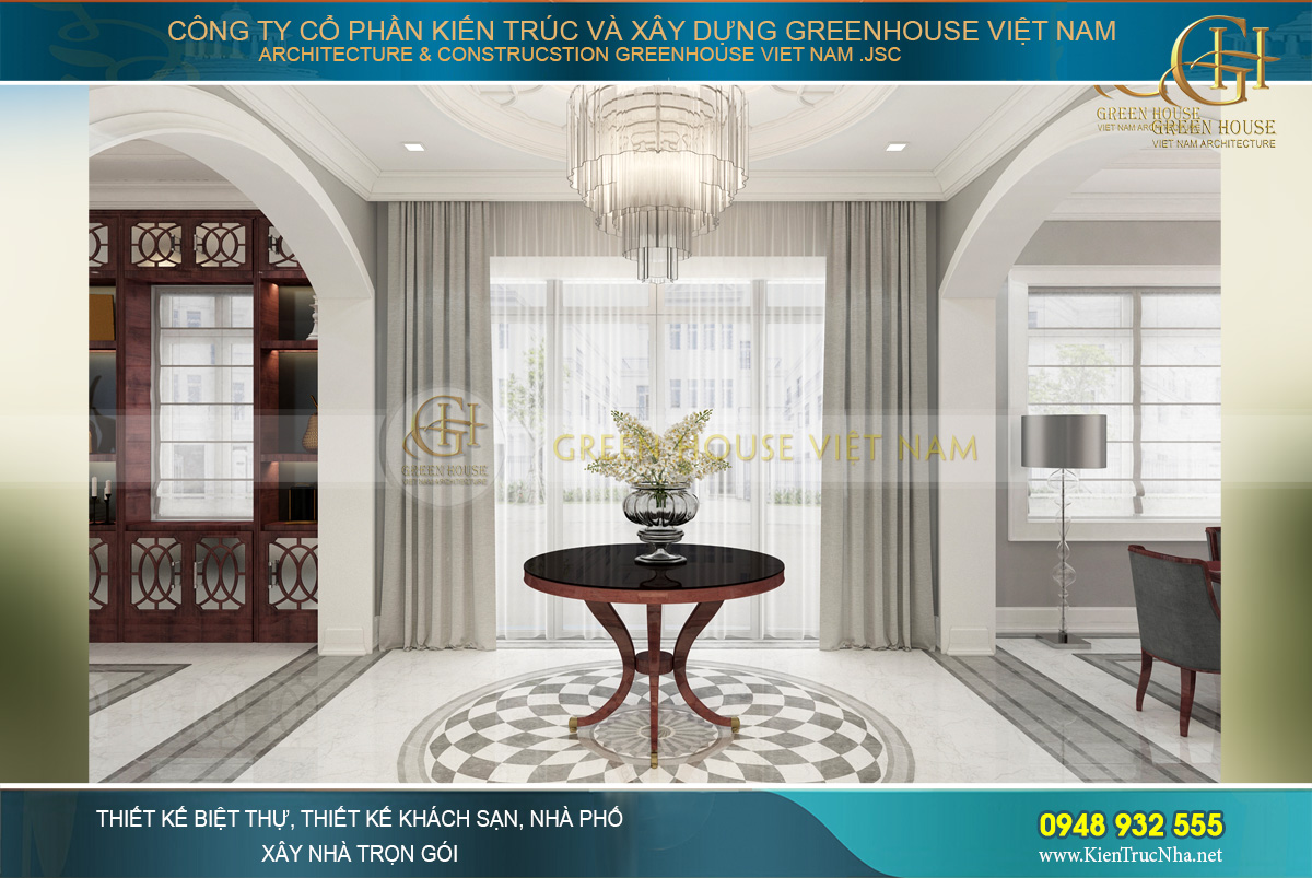 Cửa chính được sử dụng kính cường lực giúp mang ánh sáng tươi mới, rực rỡ vào biệt thự