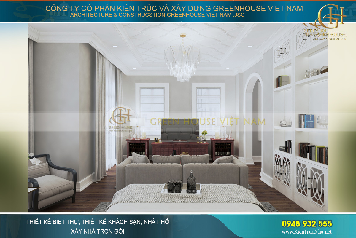 Một góc nhìn khác của phòng ngủ master tại biệt thự tân cổ điển Hà Nội