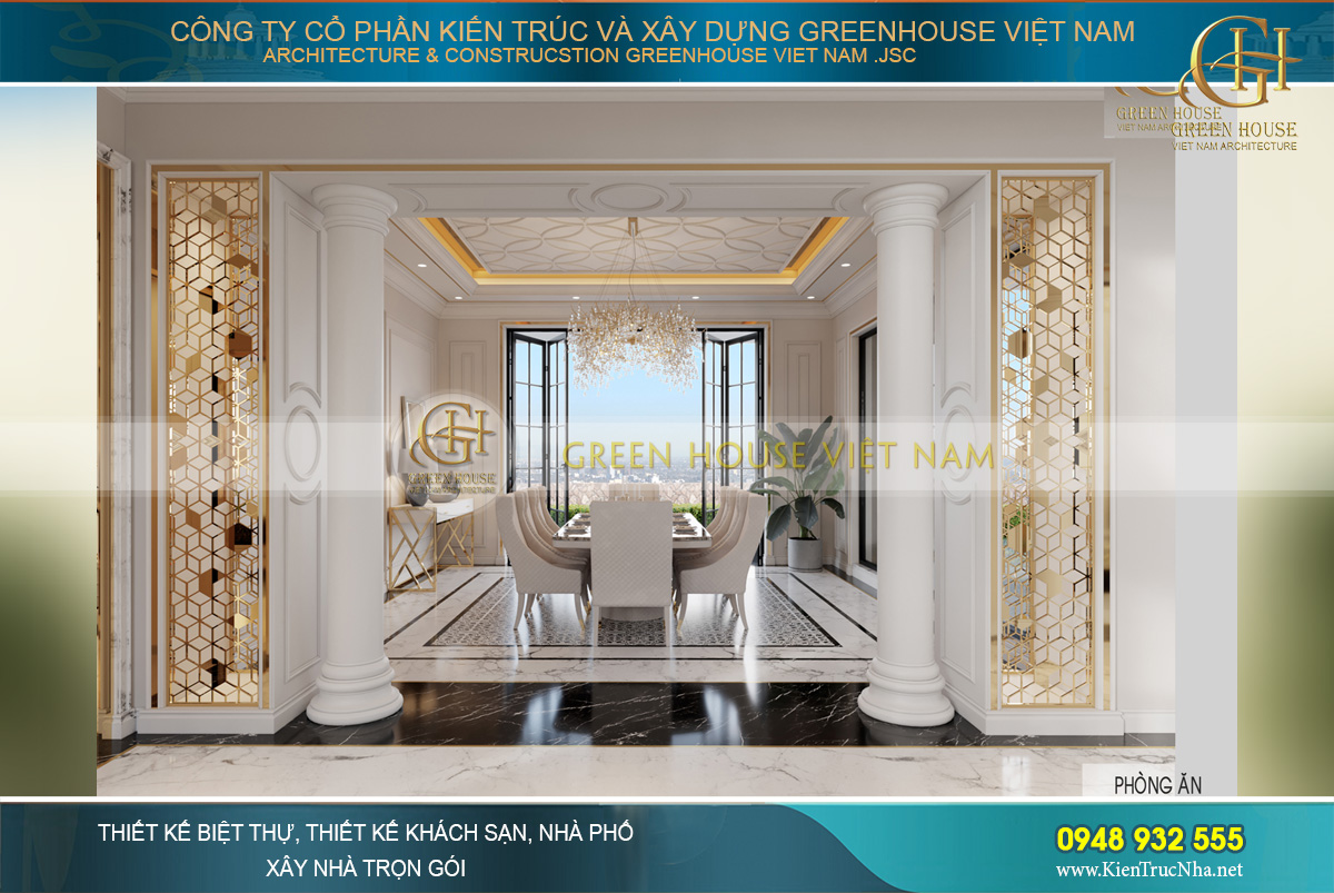 Khu vực phòng ăn được thiết kế với vẻ đẹp hoàng gia cao quý