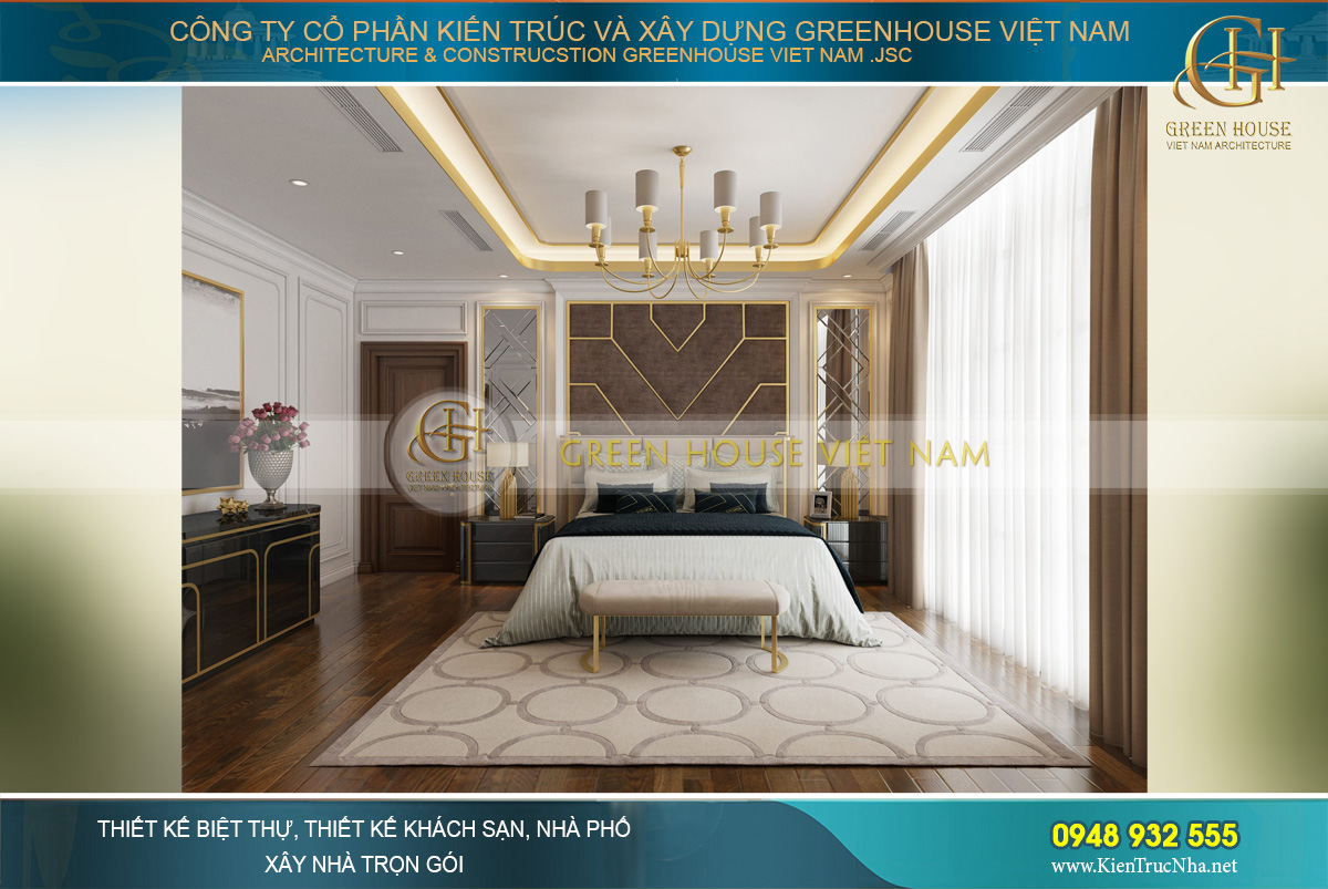 Không gian phòng ngủ master của vợ chồng anh Trung