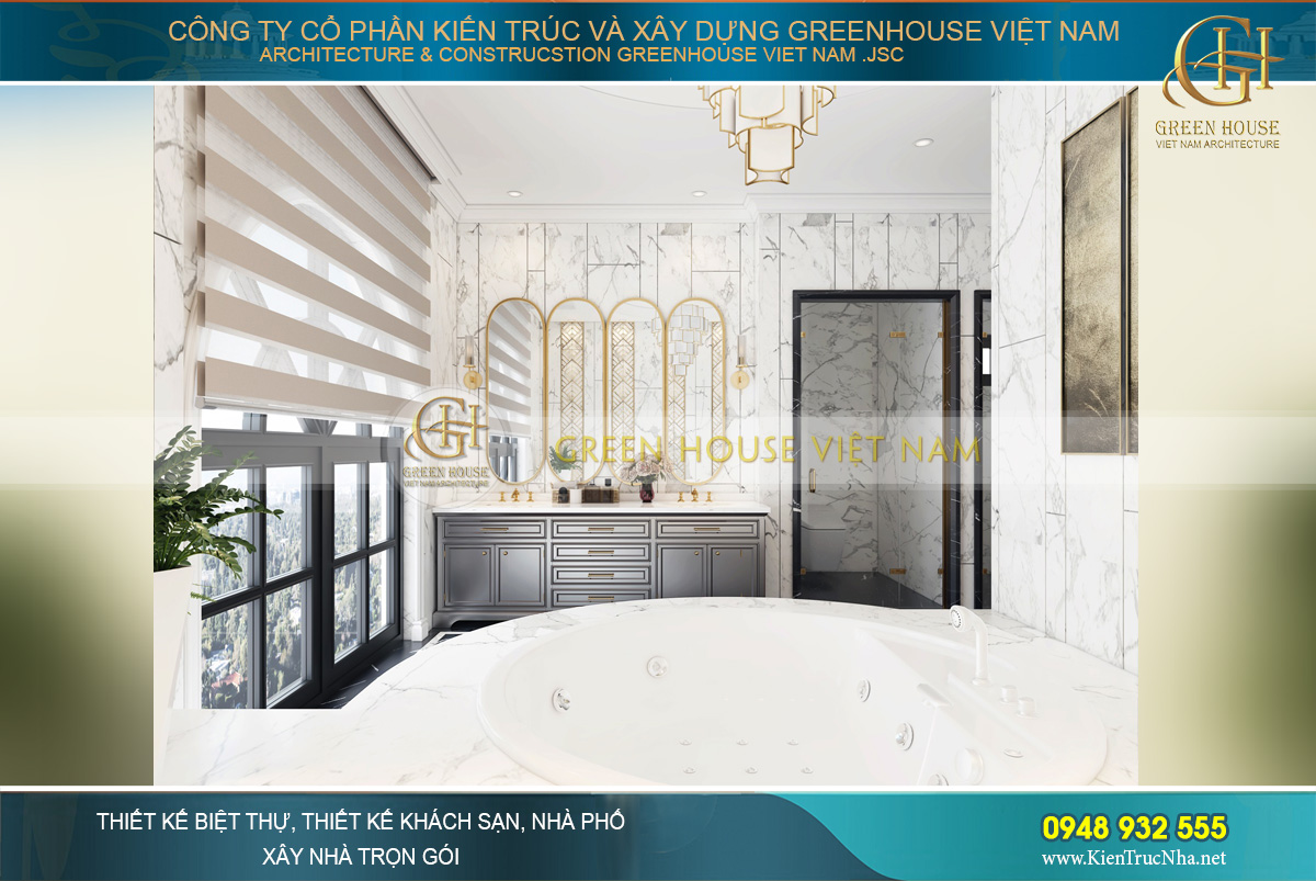 Căn phòng được ốp gạch vân đá trắng đẹp như ảo mộng