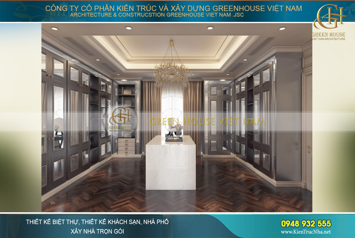 Không gian phòng thay đồ cũng rất rộng rãi bởi được tính toán và thiết kế khéo léo
