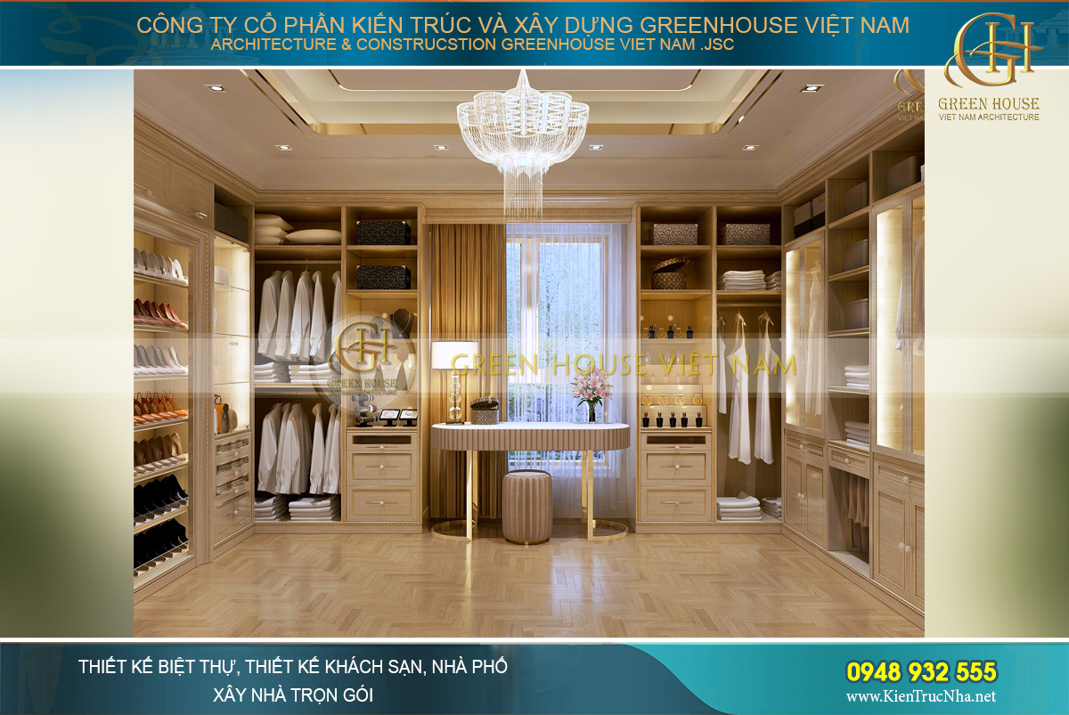 Các tủ đựng đồ được chia ngăn rõ ràng, thuận tiện cho việc cất giữ trang phục, đồ đạc