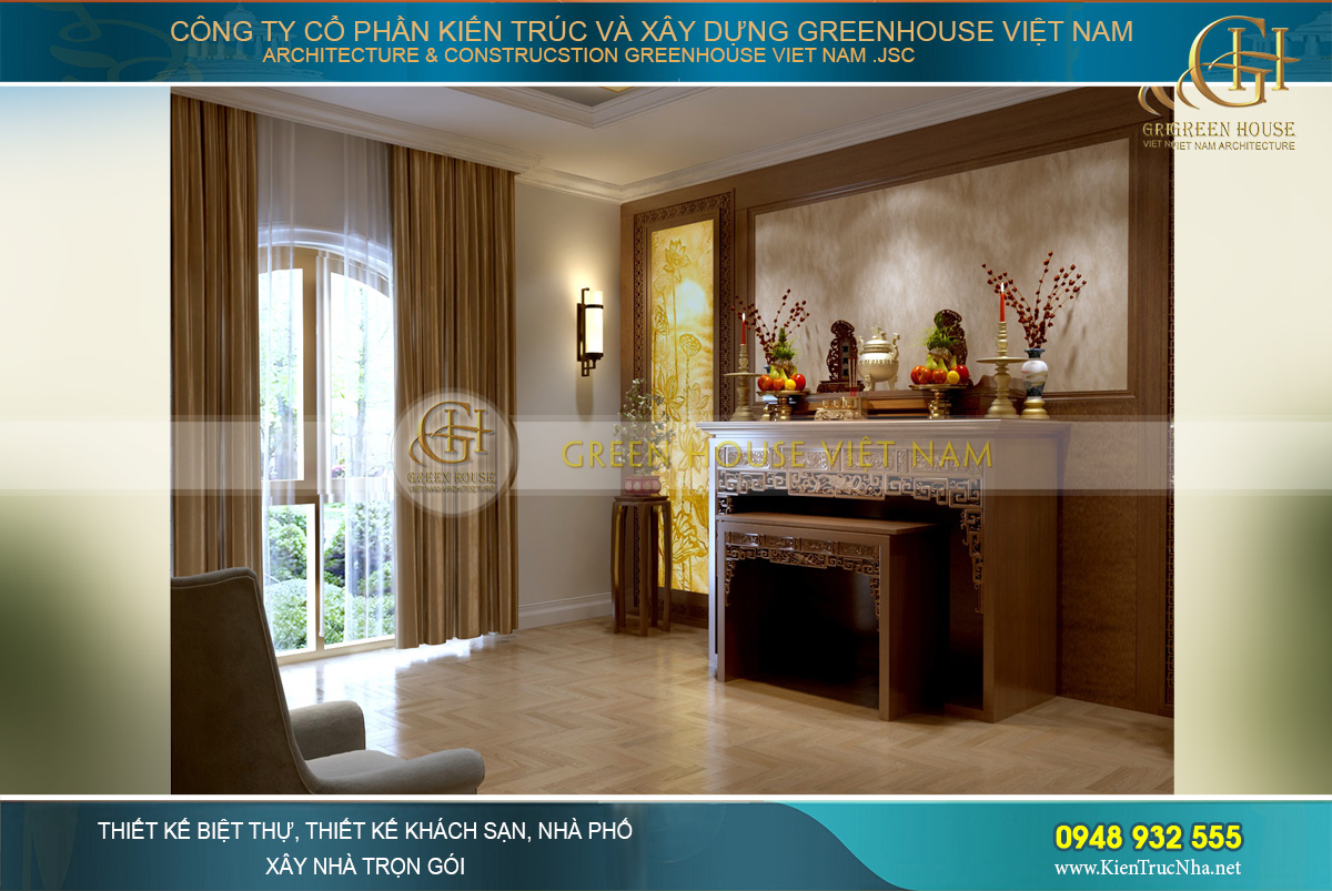 Toàn bộ không gian phòng thờ mang đậm hơi thở văn hóa truyền thống người Việt
