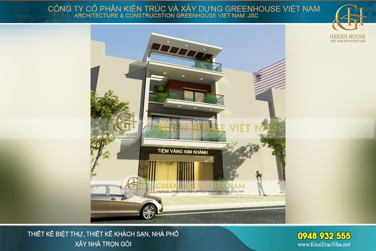 Mặt bằng ngoại thất kiến trúc hiện đại, sang trọng của công trình nhà phố 4 tầng kết hợp kinh doanh tại Bắc Giang