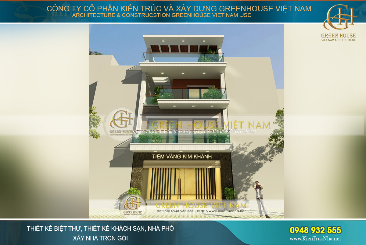 Thiết kế mặt tiền sang trọng, các khu vực sinh hoạt được phân chia khối kiến trúc hợp lý