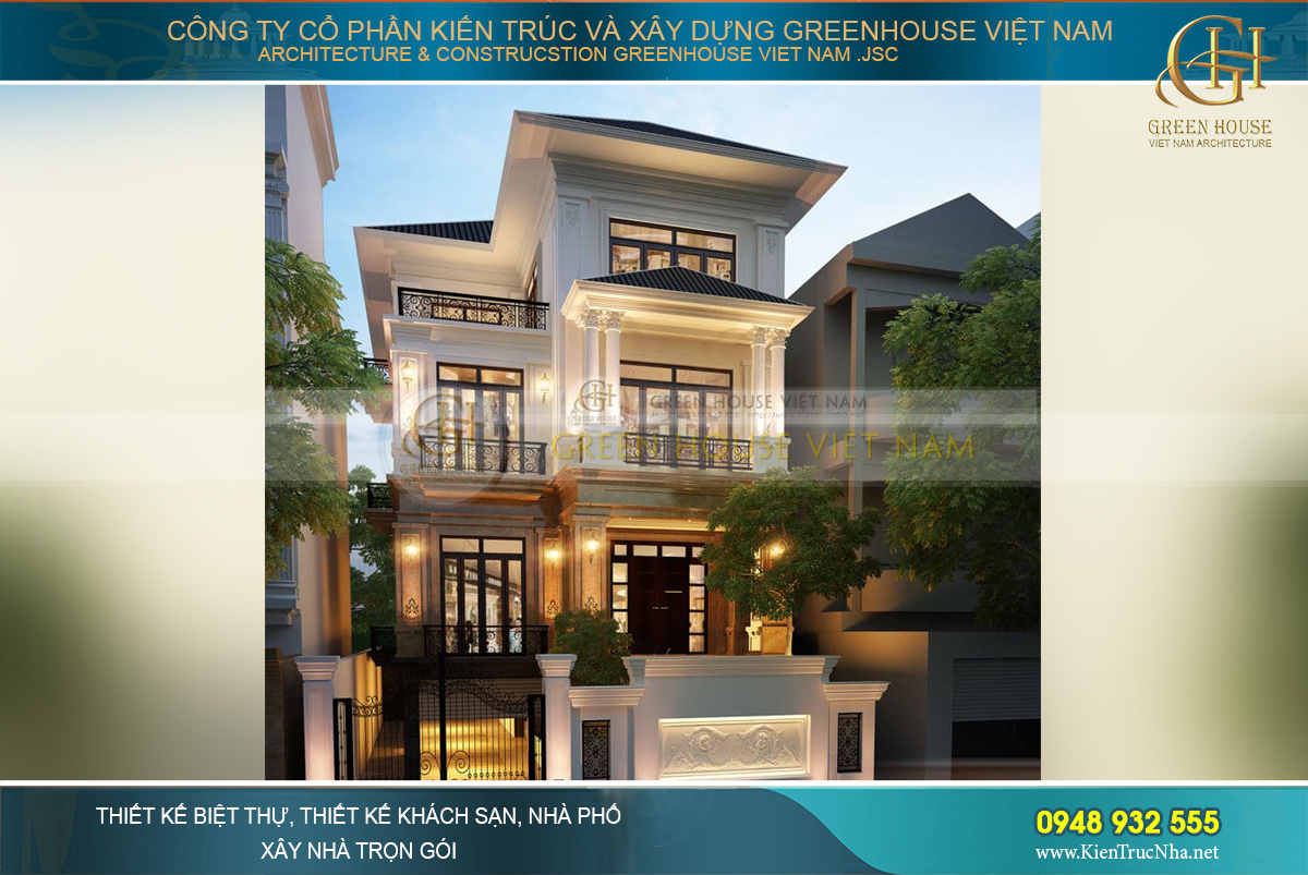 Mẫu biệt thự tân cổ điển 3 tầng đẹp nổi bật giữa trung tâm Hà Nội