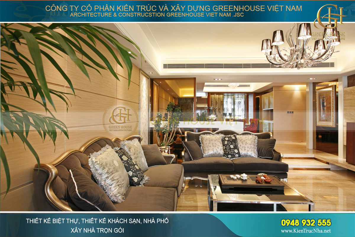 Phòng khách sử dụng bộ sofa màu nâu mang đến vẻ đẹp hiện đại