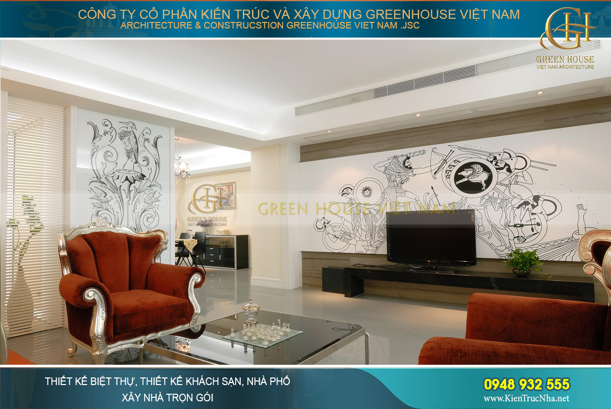 Thiết kế đối xứng mang đến sự cân đối, gọn gàng trong không gian phòng khách