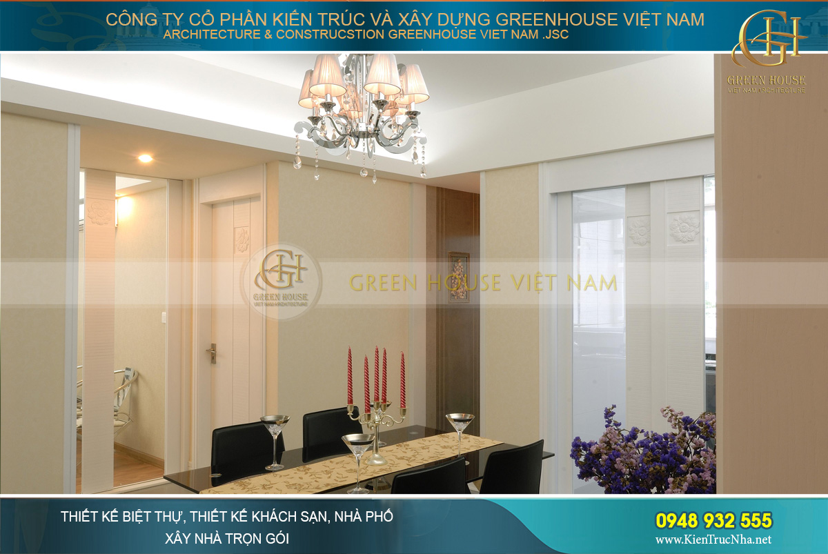 Khu vực bàn ăn được thiết kế sang trọng, trang trí thu hút và hiện đại