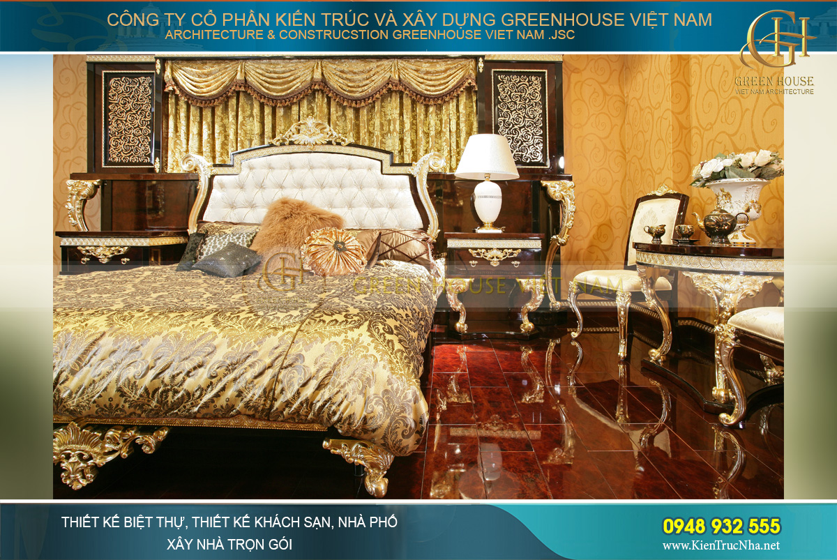 Mẫu thiết kế nội thất phòng ngủ chung cư sang trọng mang đẳng cấp hoàng gia