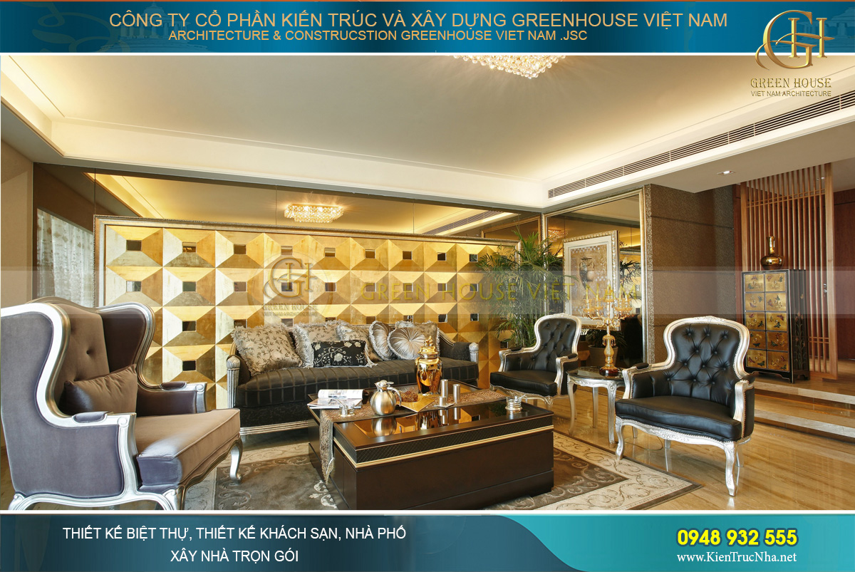 Thiết kế phòng khách gọn gàng, đường nét kiểu dáng kiến trúc vật dụng nội thất được lựa chọn đầy tỉ mỉ và tinh tế