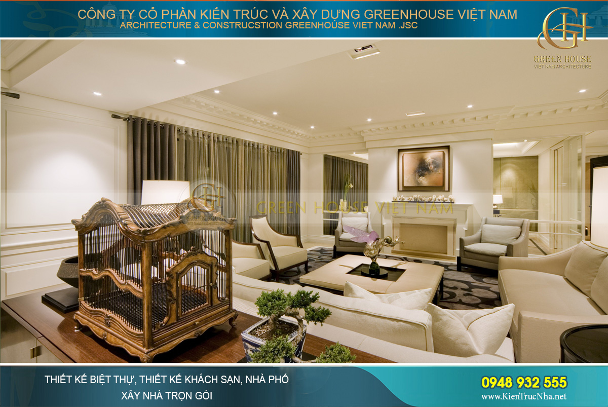 Mẫu nội thất chung cư sang trọng kết hợp với bộ rèm xám tinh tế