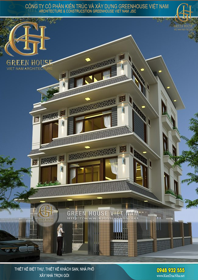 Mặt tiền biệt thự phố sang trọng và khang trang với những chi tiết thiết kế kiến trúc bắt mắt, ấn tượng