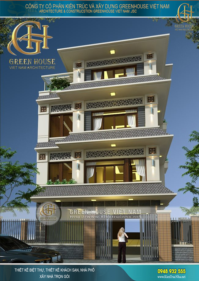 Tầng 1 bao gồm không gian phòng khám, phòng ngủ dành cho người làm việc tại phòng khám và gara để xe rộng rãi