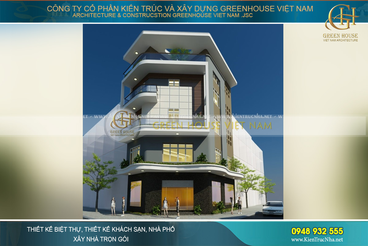 Kiến trúc hiện đại, sự bề thế của công trình nhà phố 5 tầng hoàn toàn lôi cuốn mọi ánh nhìn của khách hàng