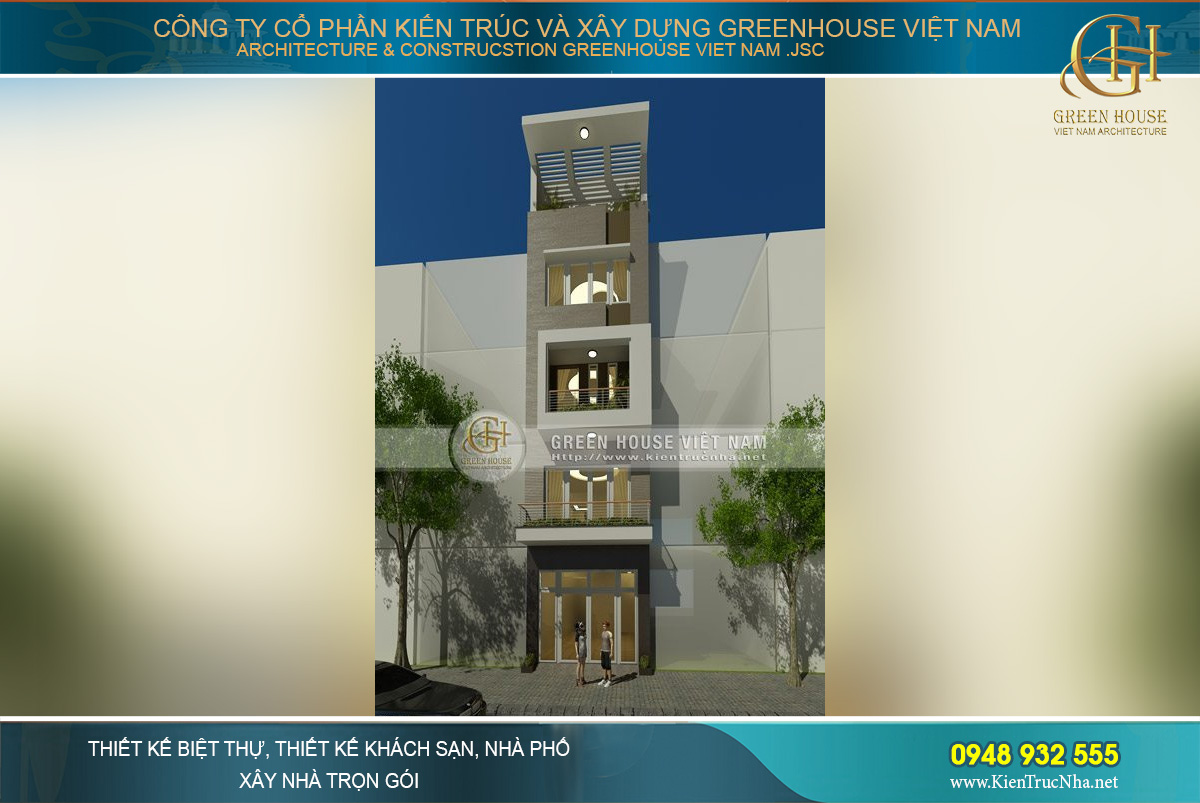 Không gian kiến trúc hiện đại với thiết kế trần cao tương thích cho không gian sống và kinh doanh của gia đình