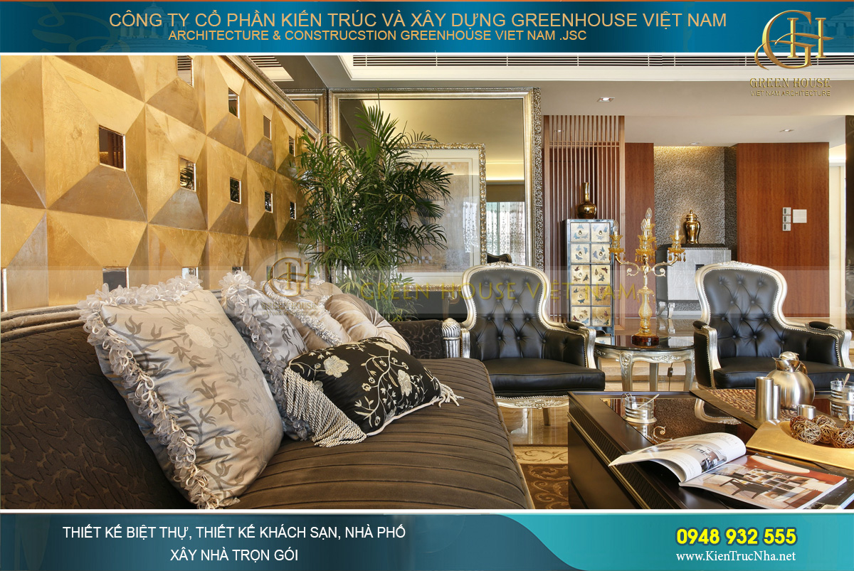 Bức tường màu vàng thiết kế độc đáo tạo điểm nhấn ấn tượng cho phòng khách