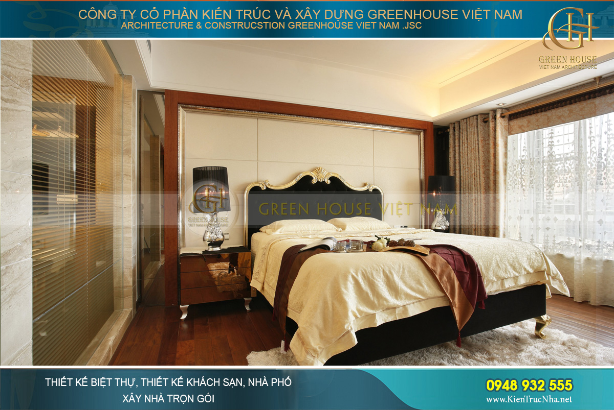 Giường ngủ của phòng ngủ chính được thiết kế riêng vô cùng sang trọng, tinh tế